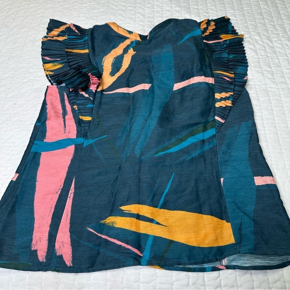 Vineyard Vines Linen Silk Blend Multicolor Ruffle Sleeve Blouse In Size S - Picture 10 of 11